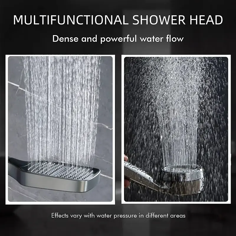 3 Functions Button Select Square Rain Hand Shower Head
